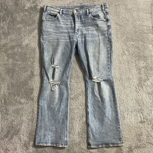 Gap Jeans Women Size 33/16r 90s Loose Flare Mid Rise Light Wash Stretch Distress